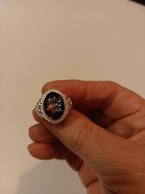 Silver 'Love You to the Moon and Back' Black Stone Statement Ring
